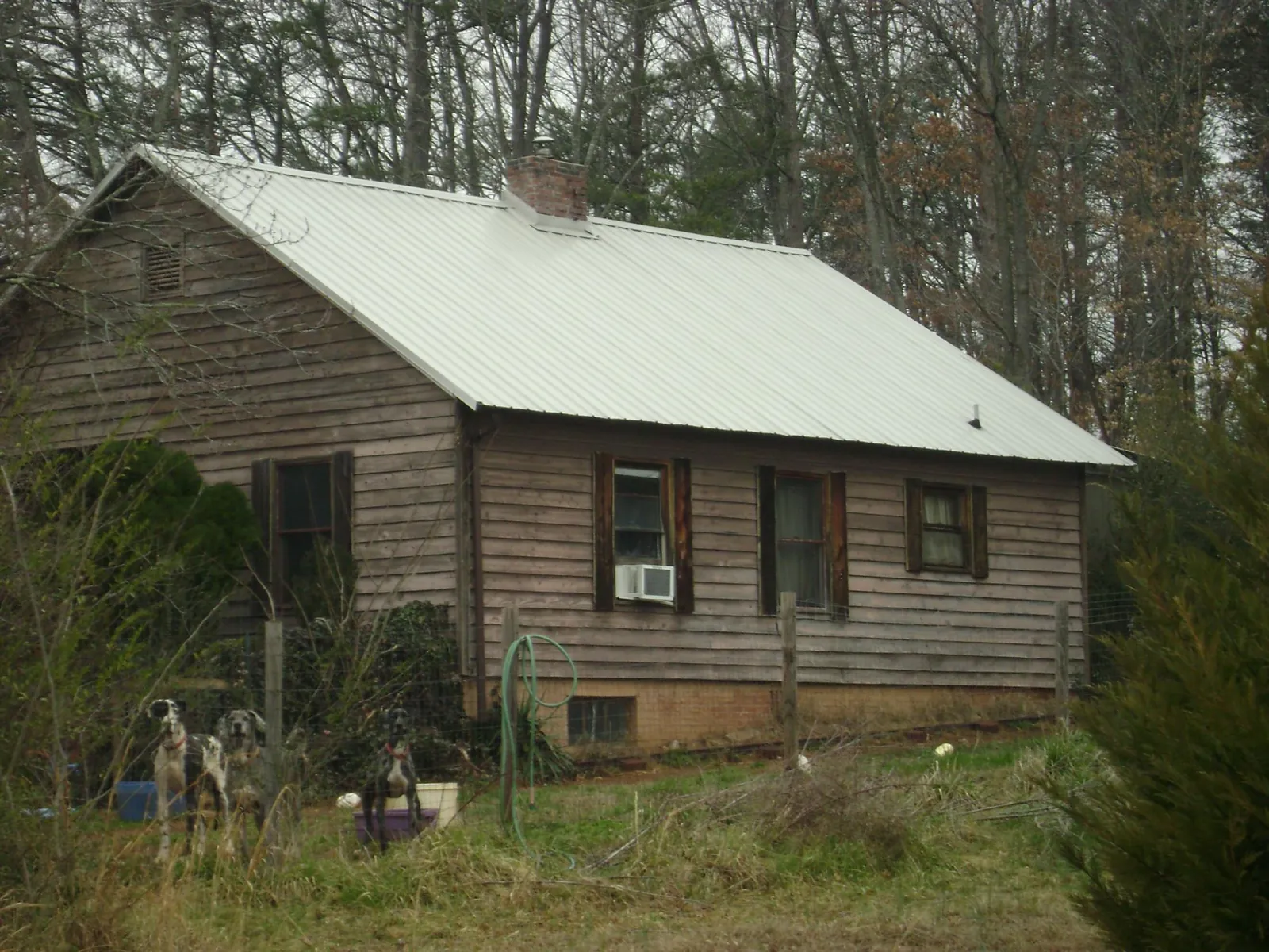 White metal roof on an old wood sided farmhouse, from a Metal Roof Installation job in Ona